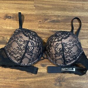 Adore Me Black Floral Lace Plunge Bra